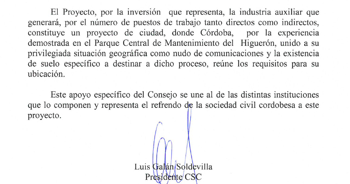 El Consejo Social de la Ciudad de Córdoba, apoya la iniciativa municipal de traer a nuestra Ciudad el Centro de Apoyo Logístico del Ejercito de Tierra