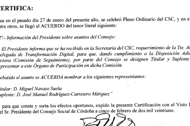 Designados los miembros del Consejo Social de la Ciudad que participarán en la Comisión sobre el seguimiento de la Administración Electrónica. El Consejo designa en el pleno Ordinario de este Órgano, celebrado el pasado día 27 de enero a D. Miguel Navazo 